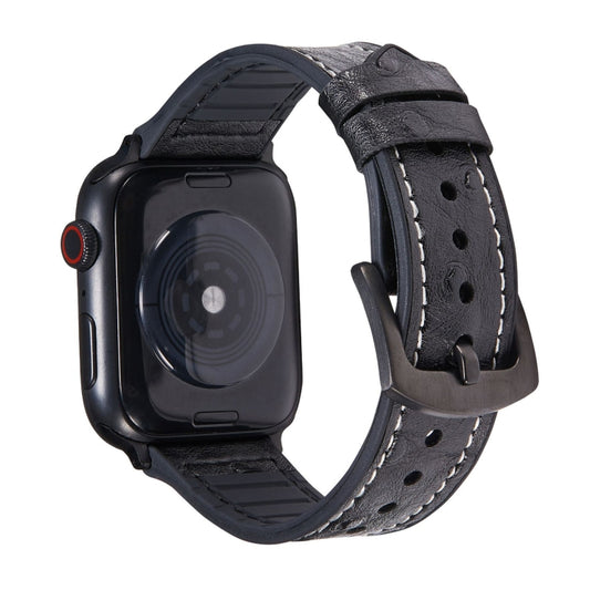 Ostrich Texture Leather Watch Band For Apple Watch Series 7 41mm / 6 & SE & 5 & 4 40mm / 3 & 2 & 1 38mm(Black) by bashfashion