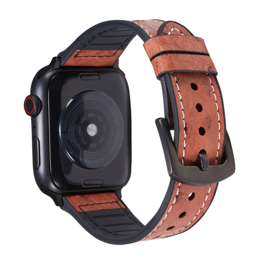 Ostrich Texture Leather Watch Band For Apple Watch Series 7 41mm / 6 & SE & 5 & 4 40mm / 3 & 2 & 1 38mm(Coffee) by bashfashion