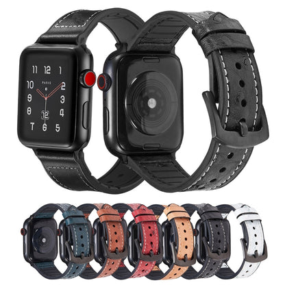 Ostrich Texture Leather Watch Band For Apple Watch Series 7 41mm / 6 & SE & 5 & 4 40mm / 3 & 2 & 1 38mm(Black) by bashfashion