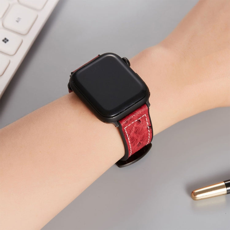 Ostrich Texture Leather Watch Band For Apple Watch Series 7 41mm / 6 & SE & 5 & 4 40mm / 3 & 2 & 1 38mm(Black) by bashfashion