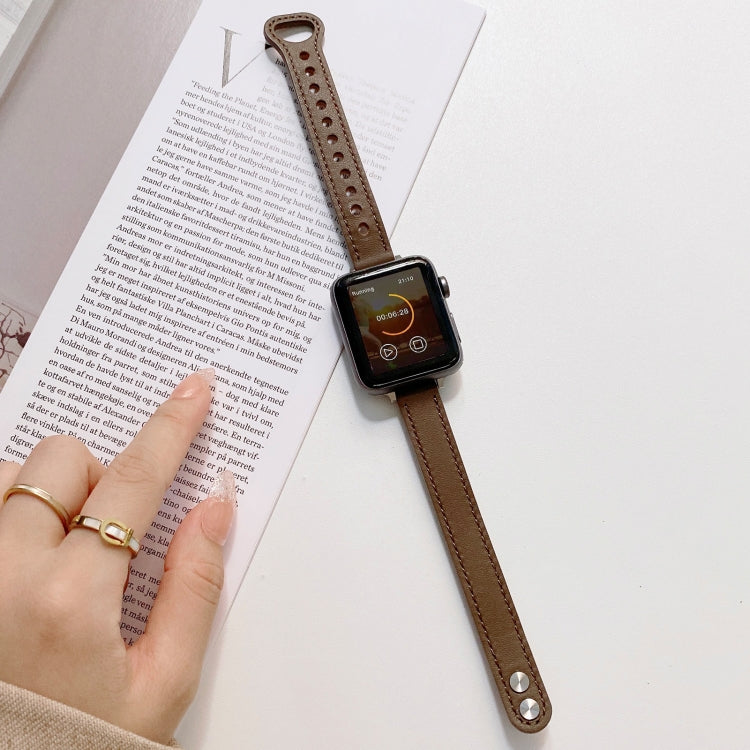 Double Studs Buckle Genuine Leather Watch Band Watch Band For Apple Watch Ultra 49mm&Watch Ultra 2 49mm / Series 9&8&7 45mm / SE 3&SE 2&6&SE&5&4 44mm / 3&2&1 42mm(Coffee) by bashfashion