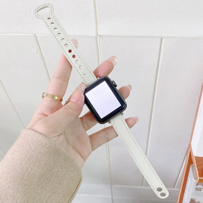 Double Studs Buckle Genuine Leather Watch Band Watch Band For Apple Watch Ultra 49mm&Watch Ultra 2 49mm / Series 9&8&7 45mm / SE 3&SE 2&6&SE&5&4 44mm / 3&2&1 42mm(Beige) by bashfashion