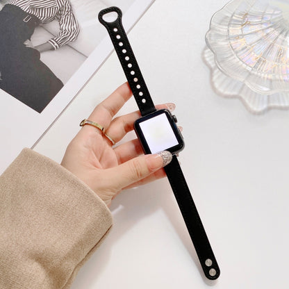 Double Studs Buckle Genuine Leather Watch Band Watch Band For Apple Watch Series 9&8&7 41mm / SE 3&SE 2&6&SE&5&4 40mm / 3&2&1 38mm(Black) by bashfashion