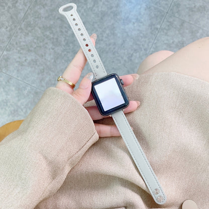 Double Studs Buckle Genuine Leather Watch Band Watch Band For Apple Watch Series 9&8&7 41mm / SE 3&SE 2&6&SE&5&4 40mm / 3&2&1 38mm(White) by bashfashion