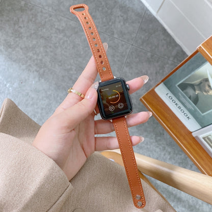 Double Studs Buckle Genuine Leather Watch Band Watch Band For Apple Watch Series 9&8&7 41mm / SE 3&SE 2&6&SE&5&4 40mm / 3&2&1 38mm(Brown) by bashfashion