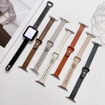 Double Studs Buckle Genuine Leather Watch Band Watch Band For Apple Watch Series 9&8&7 41mm / SE 3&SE 2&6&SE&5&4 40mm / 3&2&1 38mm(Cream) by bashfashion