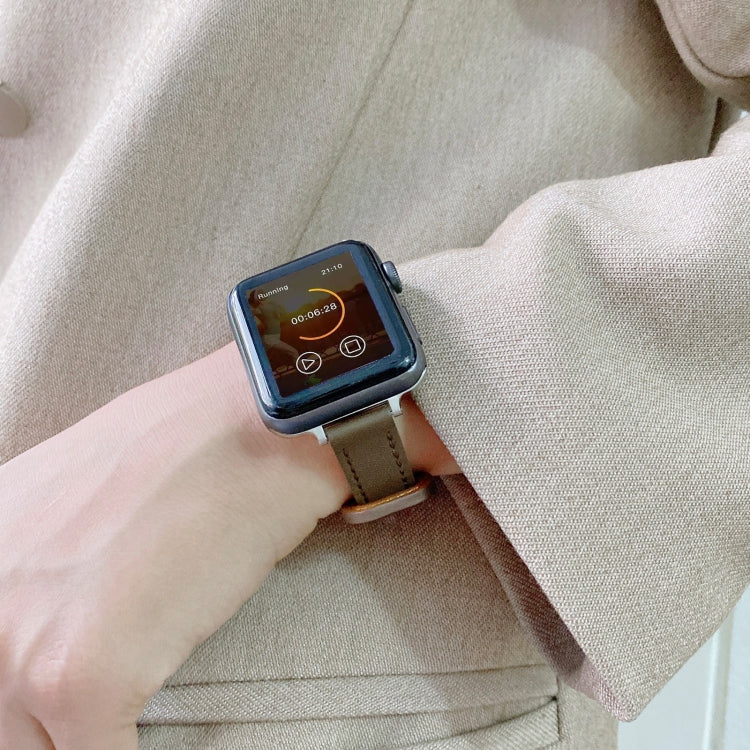 Double Studs Buckle Genuine Leather Watch Band Watch Band For Apple Watch Series 9&8&7 41mm / SE 3&SE 2&6&SE&5&4 40mm / 3&2&1 38mm(Black) by bashfashion