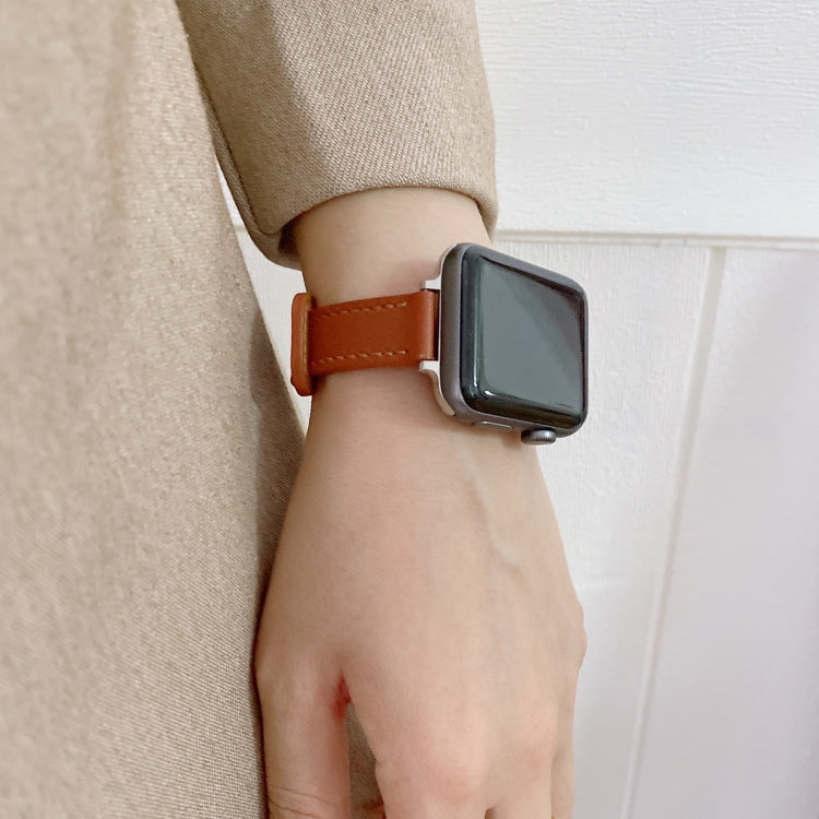 Double Studs Buckle Genuine Leather Watch Band Watch Band For Apple Watch Series 9&8&7 41mm / SE 3&SE 2&6&SE&5&4 40mm / 3&2&1 38mm(White) by bashfashion