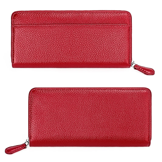 RFID Lychee Texture Fashion Organ Clutch Ladies Zipper Long Change Bag(Red Wine) by bashfashion
