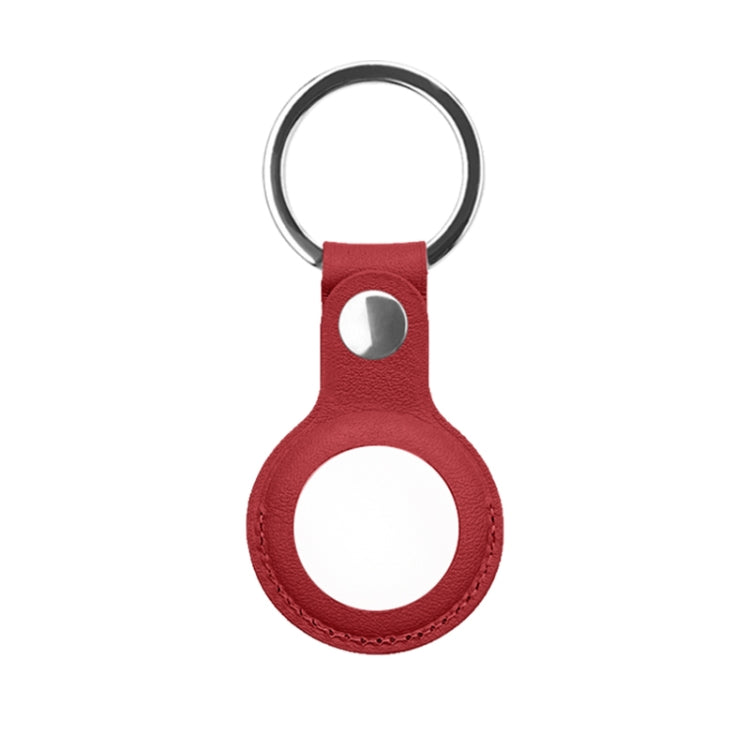 Mutural PU Leather Protective Case with Key Ring for AirTag(Red) by Mutural