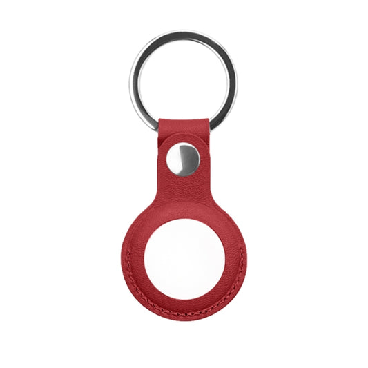 Mutural PU Leather Protective Case with Key Ring for AirTag(Red) by Mutural