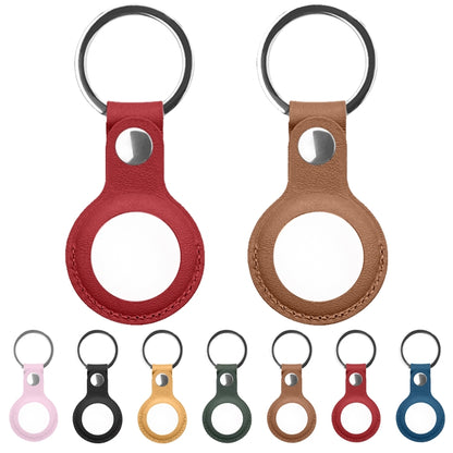 Mutural PU Leather Protective Case with Key Ring for AirTag(Red) by Mutural
