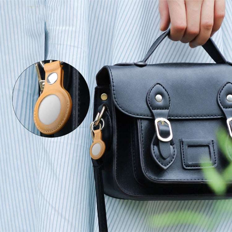 Mutural PU Leather Protective Case with Key Ring for AirTag(Red) by Mutural