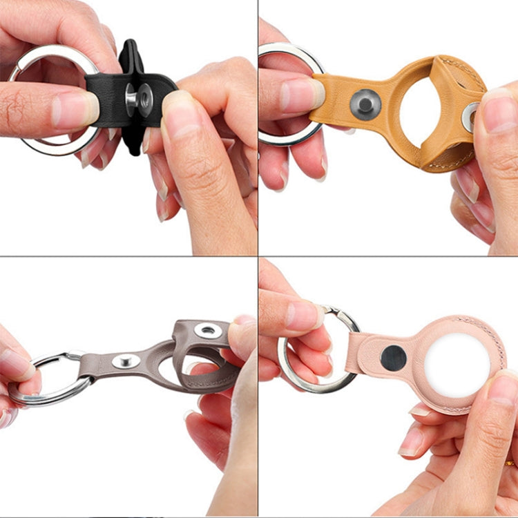 Mutural PU Leather Protective Case with Key Ring for AirTag(Pink) by Mutural