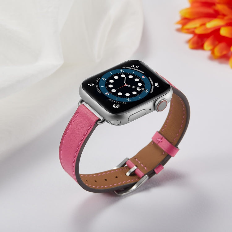 A Style Leather Watch Band Watch Band For Apple Watch Ultra 49mm&Watch Ultra 2 49mm / Series 9&8&7 45mm / SE 3&SE 2&6&SE&5&4 44mm / 3&2&1 42mm(Rose Red) by bashfashion