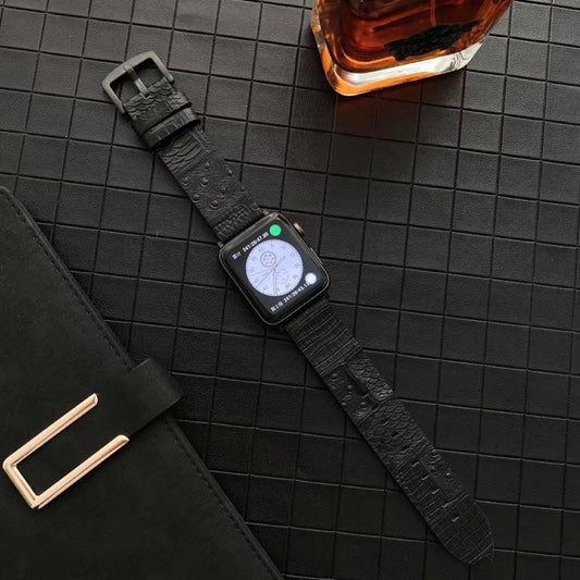 Crocodile and Ostrich Embossed Genuine Leather Watch Band Watch Band For Apple Watch Ultra 49mm&Watch Ultra 2 49mm / Series 9&8&7 45mm / SE 3&SE 2&6&SE&5&4 44mm / 3&2&1 42mm(Black) by bashfashion