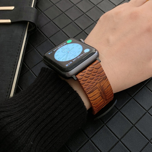 Crocodile and Ostrich Embossed Genuine Leather Watch Band Watch Band For Apple Watch Ultra 49mm&Watch Ultra 2 49mm / Series 9&8&7 45mm / SE 3&SE 2&6&SE&5&4 44mm / 3&2&1 42mm(Black) by bashfashion