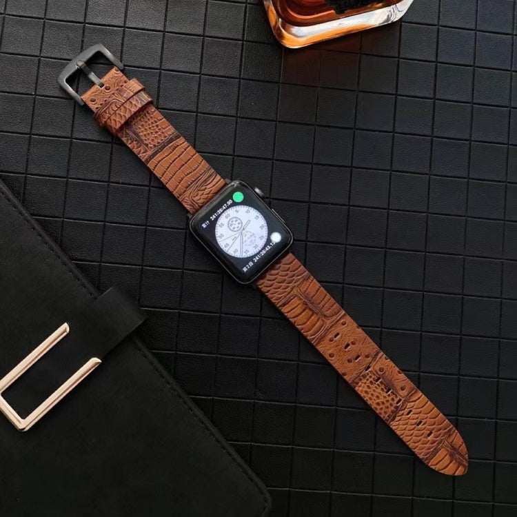 Crocodile and Ostrich Embossed Genuine Leather Watch Band Watch Band For Apple Watch Ultra 49mm&Watch Ultra 2 49mm / Series 9&8&7 45mm / SE 3&SE 2&6&SE&5&4 44mm / 3&2&1 42mm(Brown) by bashfashion