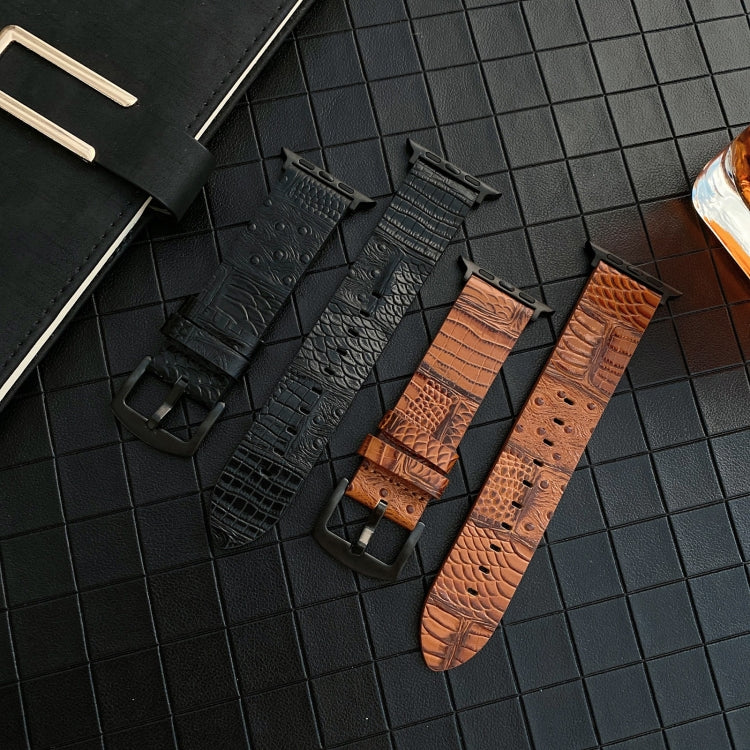 Crocodile and Ostrich Embossed Genuine Leather Watch Band Watch Band For Apple Watch Ultra 49mm&Watch Ultra 2 49mm / Series 9&8&7 45mm / SE 3&SE 2&6&SE&5&4 44mm / 3&2&1 42mm(Brown) by bashfashion