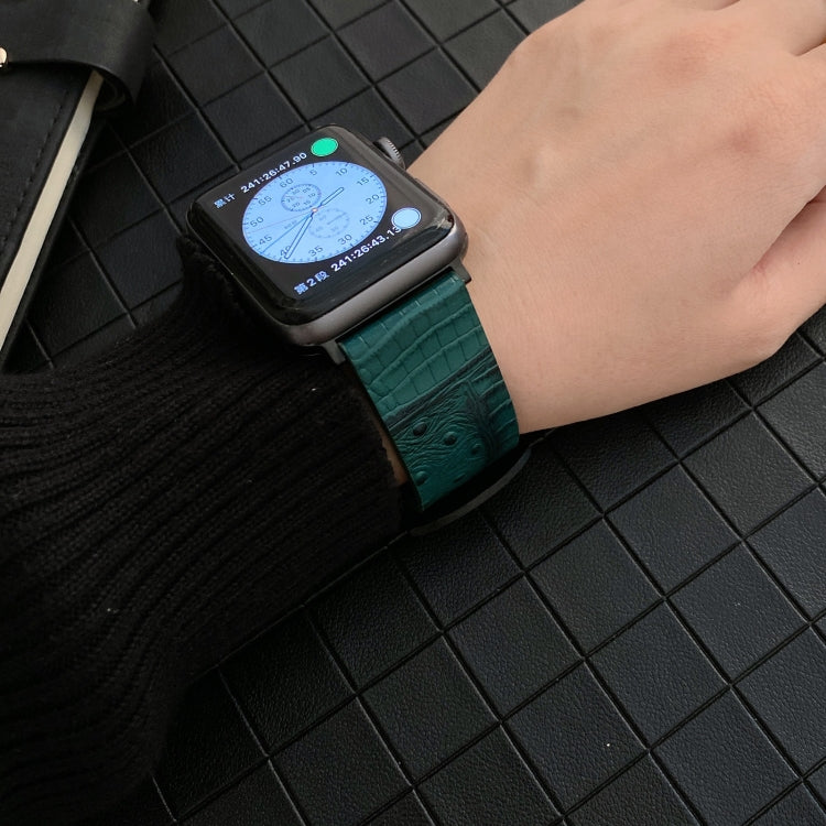 Crocodile and Ostrich Embossed Genuine Leather Watch Band Watch Band For Apple Watch Ultra 49mm&Watch Ultra 2 49mm / Series 9&8&7 45mm / SE 3&SE 2&6&SE&5&4 44mm / 3&2&1 42mm(Green) by bashfashion