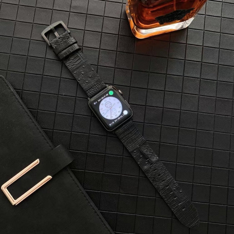 Crocodile and Ostrich Embossed Genuine Leather Watch Band Watch Band For Apple Watch Series 9&8&7 41mm / SE 3&SE 2&6&SE&5&4 40mm / 3&2&1 38mm(Black) by bashfashion