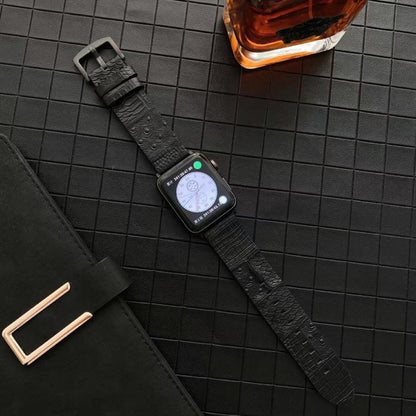 Crocodile and Ostrich Embossed Genuine Leather Watch Band Watch Band For Apple Watch Series 9&8&7 41mm / SE 3&SE 2&6&SE&5&4 40mm / 3&2&1 38mm(Black) by bashfashion