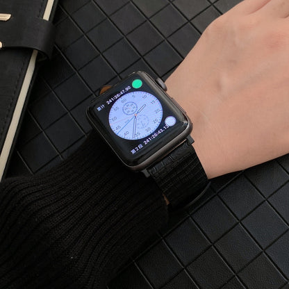 Crocodile and Ostrich Embossed Genuine Leather Watch Band Watch Band For Apple Watch Series 9&8&7 41mm / SE 3&SE 2&6&SE&5&4 40mm / 3&2&1 38mm(Black) by bashfashion