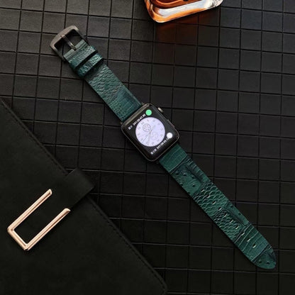 Crocodile and Ostrich Embossed Genuine Leather Watch Band Watch Band For Apple Watch Series 9&8&7 41mm / SE 3&SE 2&6&SE&5&4 40mm / 3&2&1 38mm(Green) by bashfashion