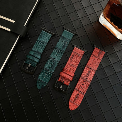 Crocodile and Ostrich Embossed Genuine Leather Watch Band Watch Band For Apple Watch Series 9&8&7 41mm / SE 3&SE 2&6&SE&5&4 40mm / 3&2&1 38mm(Green) by bashfashion