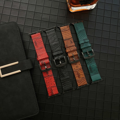 Crocodile and Ostrich Embossed Genuine Leather Watch Band Watch Band For Apple Watch Series 9&8&7 41mm / SE 3&SE 2&6&SE&5&4 40mm / 3&2&1 38mm(Green) by bashfashion