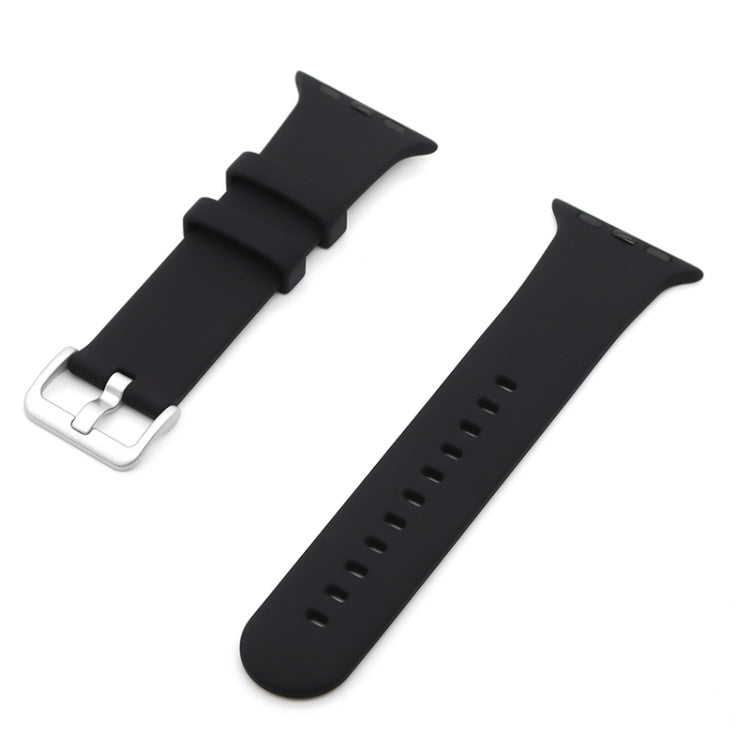 Silver Buckle Silicone Watch Band For Apple Watch Ultra 49mm&Watch Ultra 2 49mm / Series 9&8&7 45mm / SE 3&SE 2&6&SE&5&4 44mm / 3&2&1 42mm(Black) by bashfashion