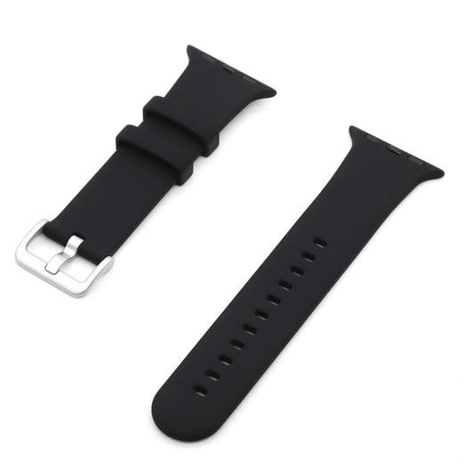 Silver Buckle Silicone Watch Band For Apple Watch Ultra 49mm&Watch Ultra 2 49mm / Series 9&8&7 45mm / SE 3&SE 2&6&SE&5&4 44mm / 3&2&1 42mm(Black) by bashfashion