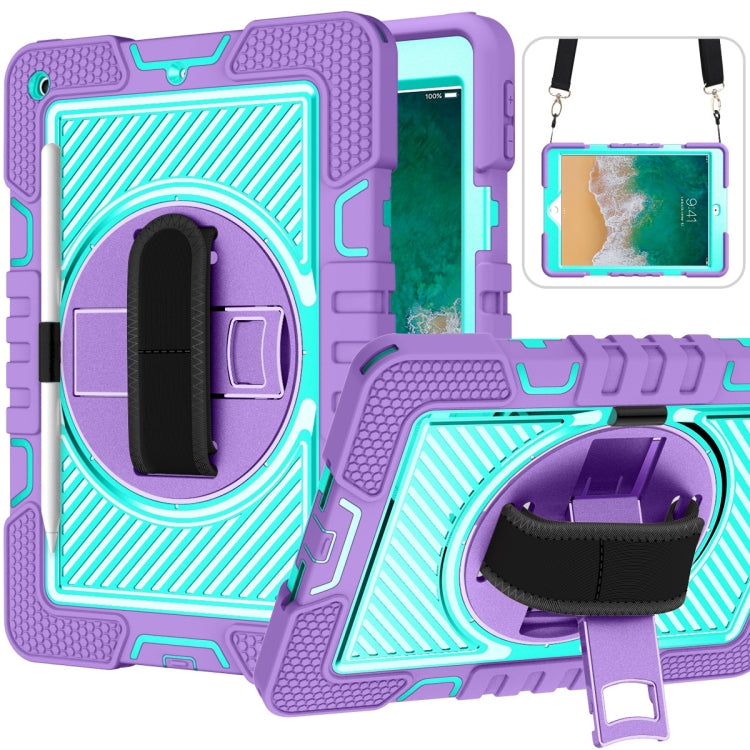 360 Degree Rotation Contrast Color Shockproof Silicone + PC Case with Holder & Hand Grip Strap & Shoulder Strap For iPad 9.7 2018 / 2017 / Air / Air 2 / Pro 9.7 (Purple + Mint Green) by bashfashion