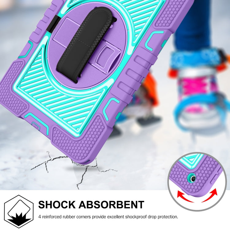 For iPad 10.2 2021 / 2020 / 2019 360 Degree Rotation Contrast Color Shockproof Silicone + PC Case with Holder & Hand Grip Strap & Shoulder Strap (Purple + Mint Green) by bashfashion