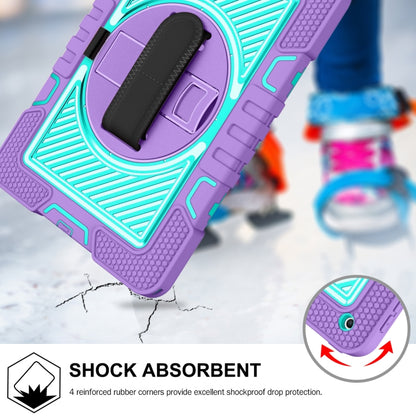 For iPad 10.2 2021 / 2020 / 2019 360 Degree Rotation Contrast Color Shockproof Silicone + PC Case with Holder & Hand Grip Strap & Shoulder Strap (Purple + Mint Green) by bashfashion