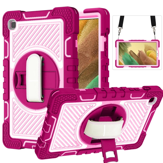 For Samsung Galaxy Tab A7 Lite T220 / T225 360 Degree Rotation Contrast Color Shockproof Silicone + PC Case with Holder & Hand Grip Strap & Shoulder Strap(Rose Red+Pink) by bashfashion