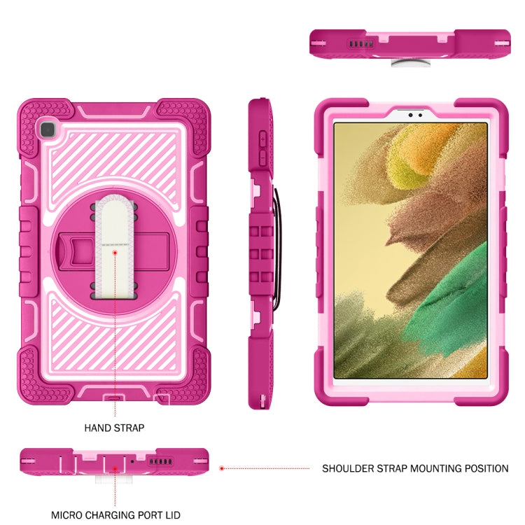 For Samsung Galaxy Tab A7 Lite T220 / T225 360 Degree Rotation Contrast Color Shockproof Silicone + PC Case with Holder & Hand Grip Strap & Shoulder Strap(Rose Red+Pink) by bashfashion