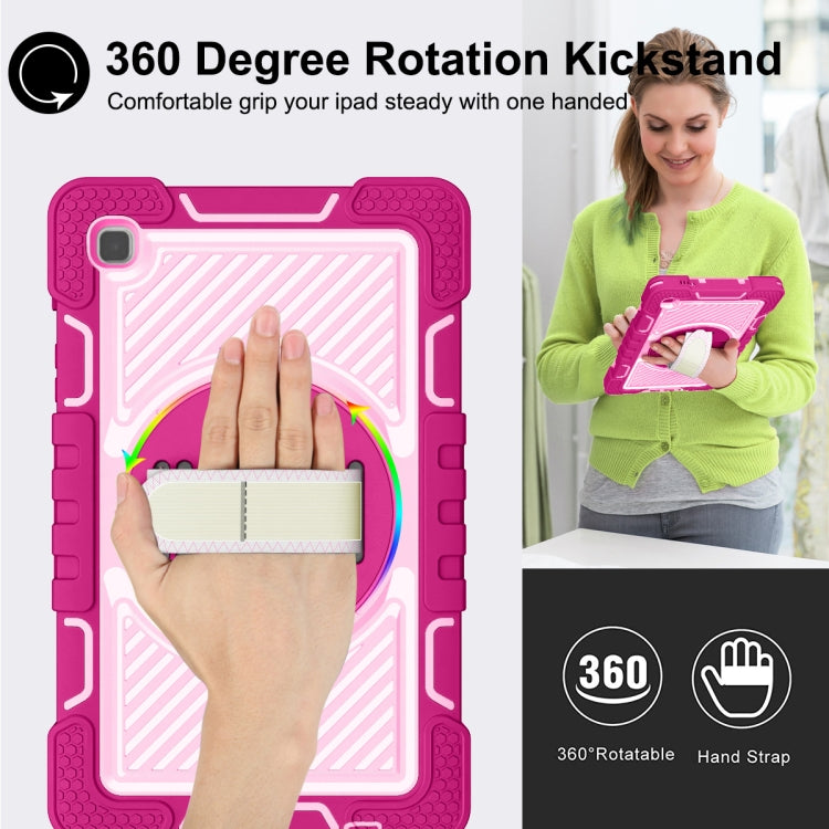 For Samsung Galaxy Tab A7 Lite T220 / T225 360 Degree Rotation Contrast Color Shockproof Silicone + PC Case with Holder & Hand Grip Strap & Shoulder Strap(Rose Red+Pink) by bashfashion