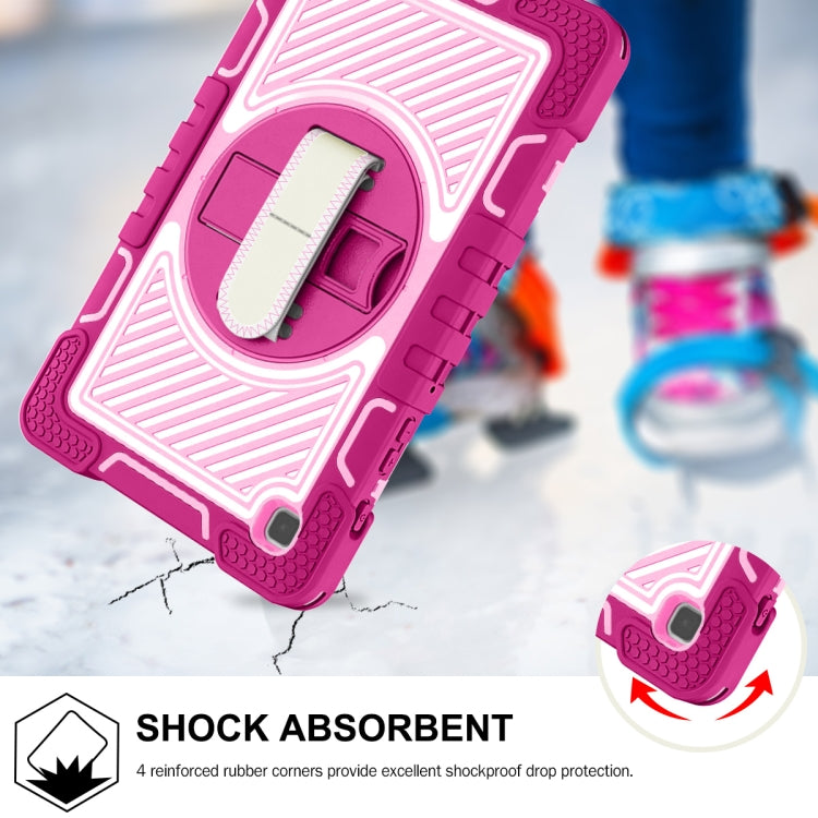 For Samsung Galaxy Tab A7 Lite T220 / T225 360 Degree Rotation Contrast Color Shockproof Silicone + PC Case with Holder & Hand Grip Strap & Shoulder Strap(Rose Red+Pink) by bashfashion