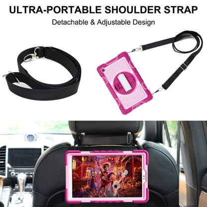 For Samsung Galaxy Tab A7 Lite T220 / T225 360 Degree Rotation Contrast Color Shockproof Silicone + PC Case with Holder & Hand Grip Strap & Shoulder Strap(Rose Red+Pink) by bashfashion
