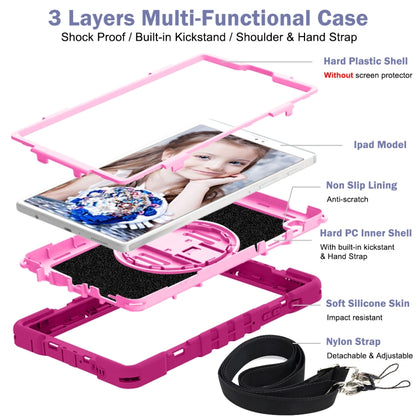 For Samsung Galaxy Tab A7 Lite T220 / T225 360 Degree Rotation Contrast Color Shockproof Silicone + PC Case with Holder & Hand Grip Strap & Shoulder Strap(Rose Red+Pink) by bashfashion