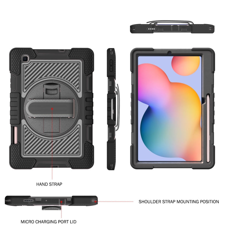For Samsung Galaxy Tab S6 Lite P610/P615 360 Degree Rotation Contrast Color Shockproof Silicone + PC Case with Holder & Hand Grip Strap & Shoulder Strap(Black) by bashfashion