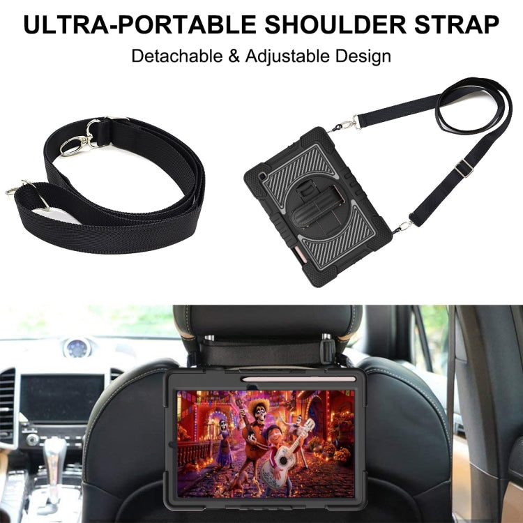 For Samsung Galaxy Tab S6 Lite P610/P615 360 Degree Rotation Contrast Color Shockproof Silicone + PC Case with Holder & Hand Grip Strap & Shoulder Strap(Black) by bashfashion