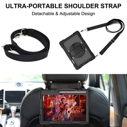 For Samsung Galaxy Tab S6 Lite P610/P615 360 Degree Rotation Contrast Color Shockproof Silicone + PC Case with Holder & Hand Grip Strap & Shoulder Strap(Black) by bashfashion