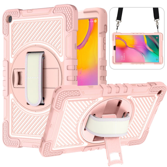 For Samsung Galaxy Tab A 10.1 2019 T515 360 Degree Rotation Contrast Color Shockproof Silicone + PC Case with Holder & Hand Grip Strap & Shoulder Strap(Rose Gold) by bashfashion