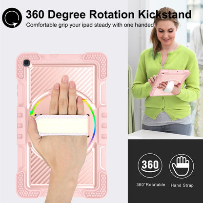 For Samsung Galaxy Tab A 10.1 2019 T515 360 Degree Rotation Contrast Color Shockproof Silicone + PC Case with Holder & Hand Grip Strap & Shoulder Strap(Rose Gold) by bashfashion