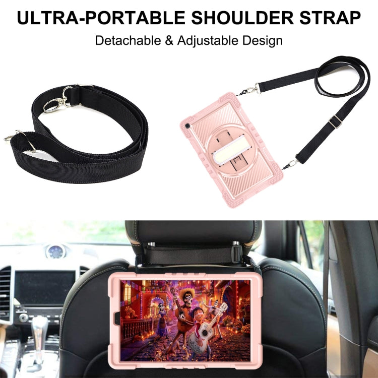 For Samsung Galaxy Tab A 10.1 2019 T515 360 Degree Rotation Contrast Color Shockproof Silicone + PC Case with Holder & Hand Grip Strap & Shoulder Strap(Rose Gold) by bashfashion
