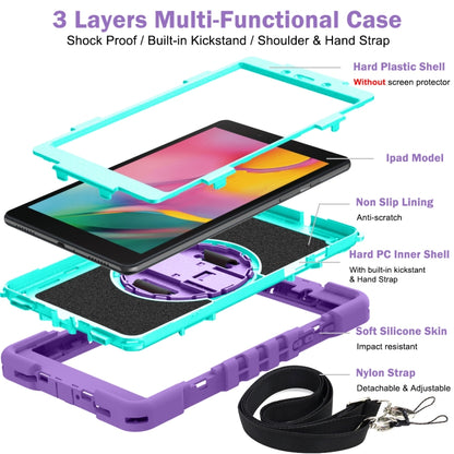 For Samsung Galaxy Tab A 8.0 2019 T290 360 Degree Rotation Contrast Color Shockproof Silicone + PC Case with Holder & Hand Grip Strap & Shoulder Strap(Purple + Mint Green) by bashfashion