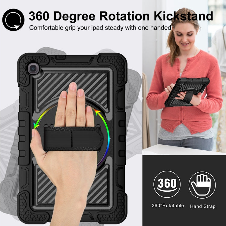 For Samsung Galaxy Tab A 8.4 2020 T307 360 Degree Rotation Contrast Color Shockproof Silicone + PC Case with Holder & Hand Grip Strap & Shoulder Strap(Black) by bashfashion