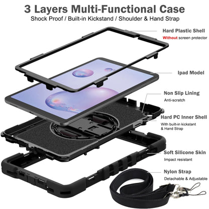 For Samsung Galaxy Tab A 8.4 2020 T307 360 Degree Rotation Contrast Color Shockproof Silicone + PC Case with Holder & Hand Grip Strap & Shoulder Strap(Black) by bashfashion